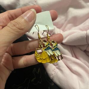 Handmade Beauty and the Beast Gold and Blue Earrings